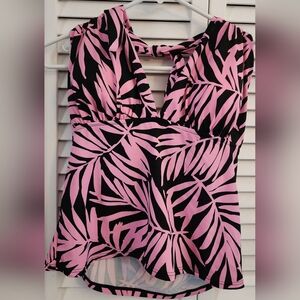 Swim Top Tropical Pink and Black Halter Swim Top Size 14